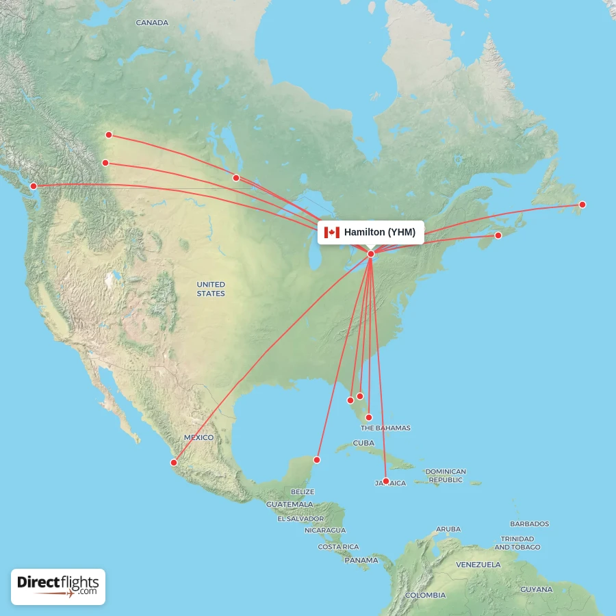 Direct flights from Hamilton - 14 destinations - YHM, Canada ...