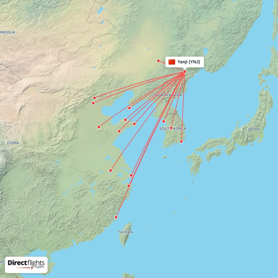 Yanji Map Direct flights from Yanji - 17 destinations - YNJ, China ...