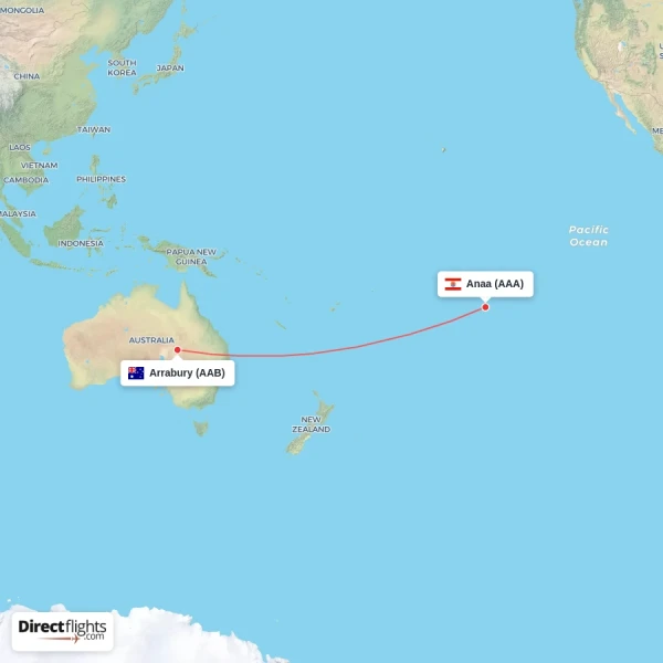 Anaa - Arrabury direct flight map