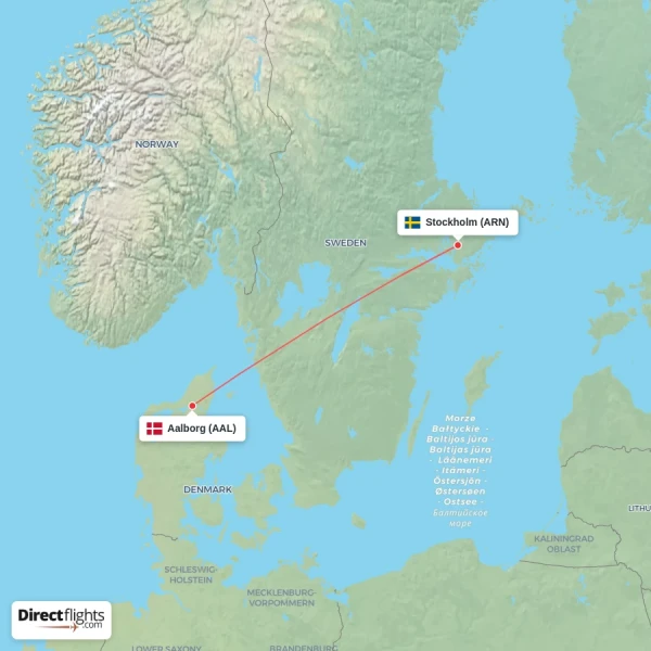 Aalborg - Stockholm direct flight map