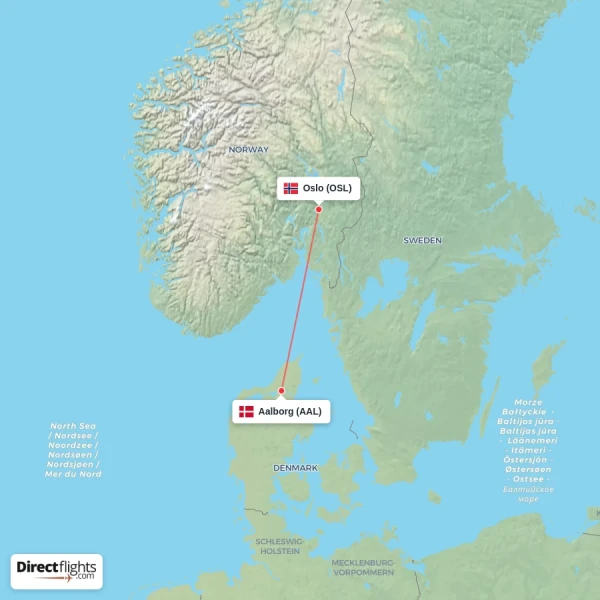 Aalborg - Oslo direct flight map