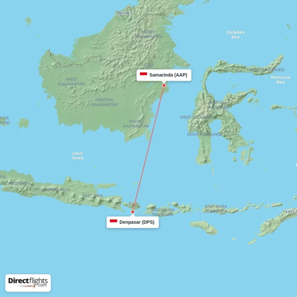 Samarinda - Denpasar direct flight map
