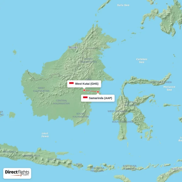 Samarinda - West Kutai direct flight map