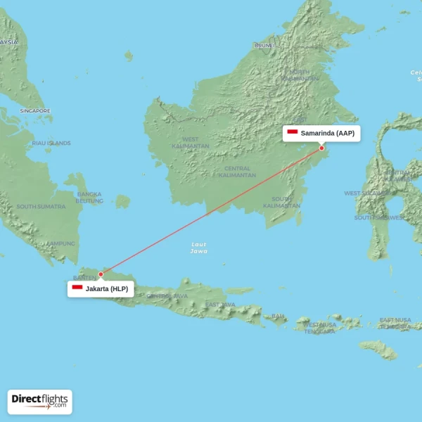 Samarinda - Jakarta direct flight map