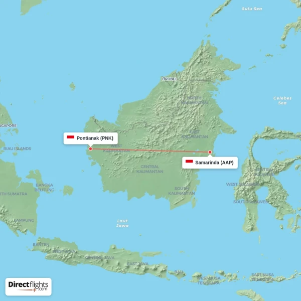 Samarinda - Pontianak direct flight map