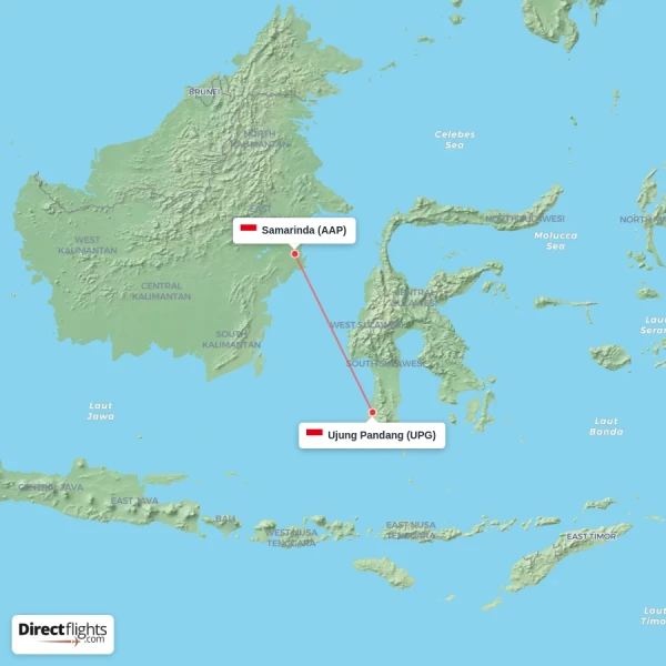 Samarinda - Ujung Pandang direct flight map