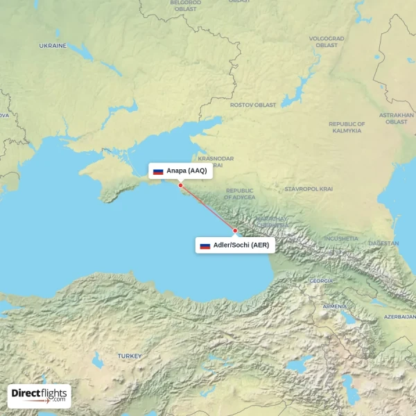 Anapa - Adler/Sochi direct flight map