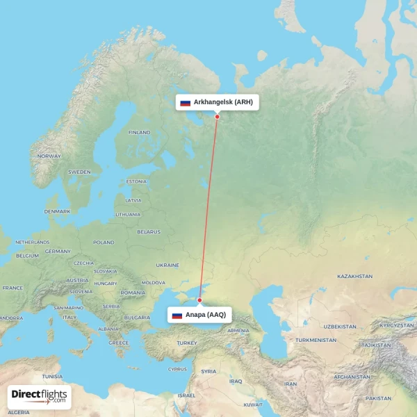 Anapa - Arkhangelsk direct flight map
