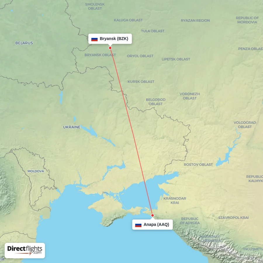 AAQ - BZK route map