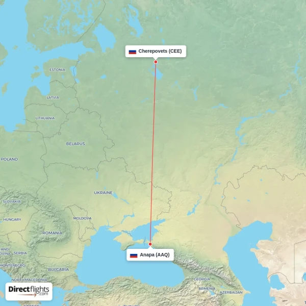 Anapa - Cherepovets direct flight map