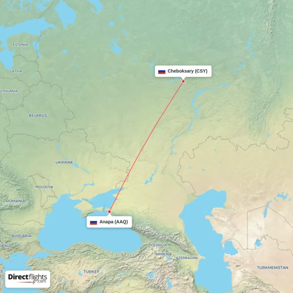Anapa - Cheboksary direct flight map