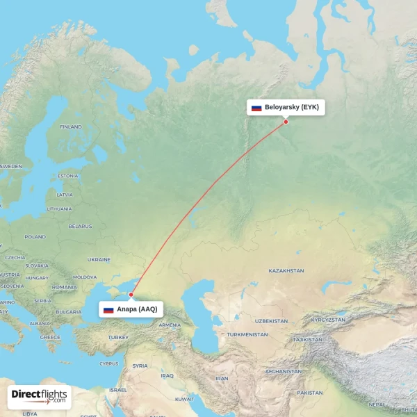 Anapa - Beloyarsky direct flight map