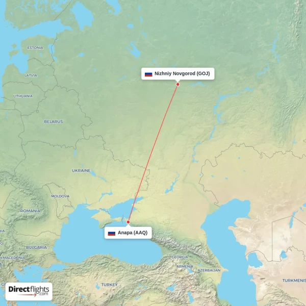 Anapa - Nizhniy Novgorod direct flight map