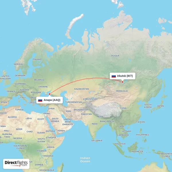 Anapa - Irkutsk direct flight map