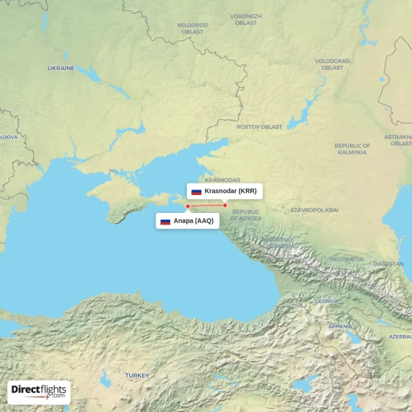 Anapa - Krasnodar direct flight map
