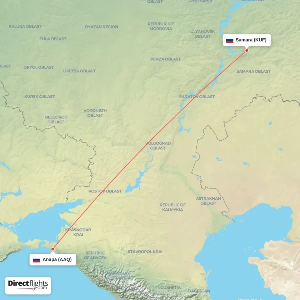Anapa - Samara direct flight map