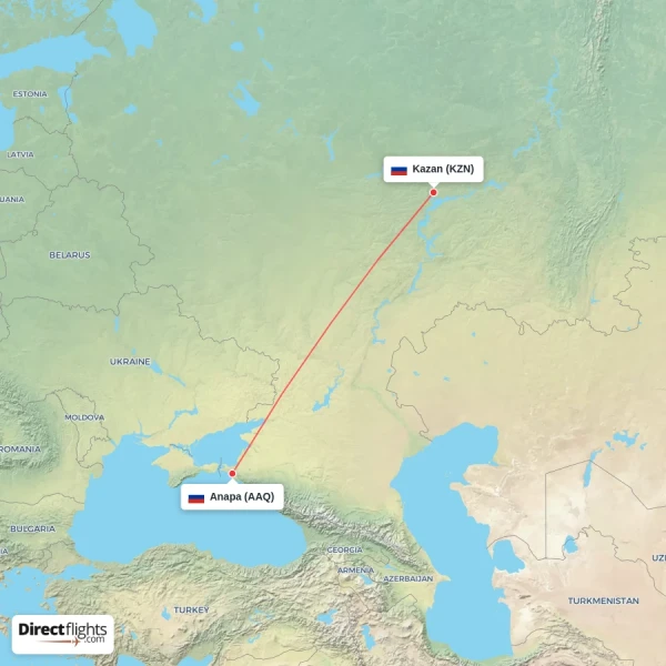 Anapa - Kazan direct flight map