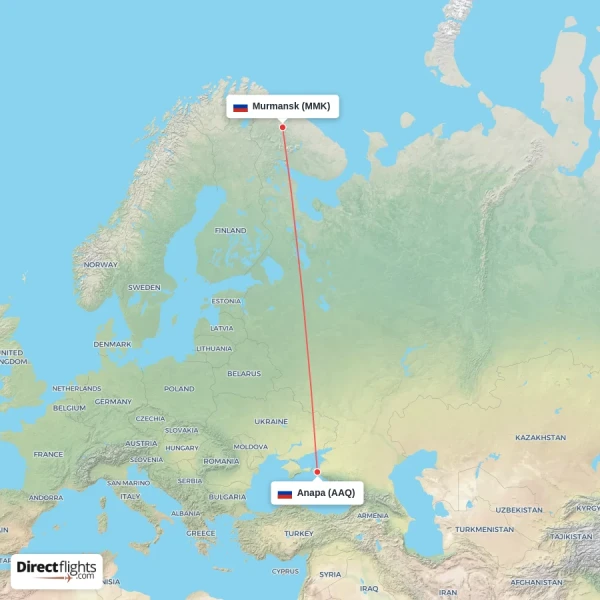 Anapa - Murmansk direct flight map
