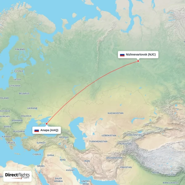 Anapa - Nizhnevartovsk direct flight map
