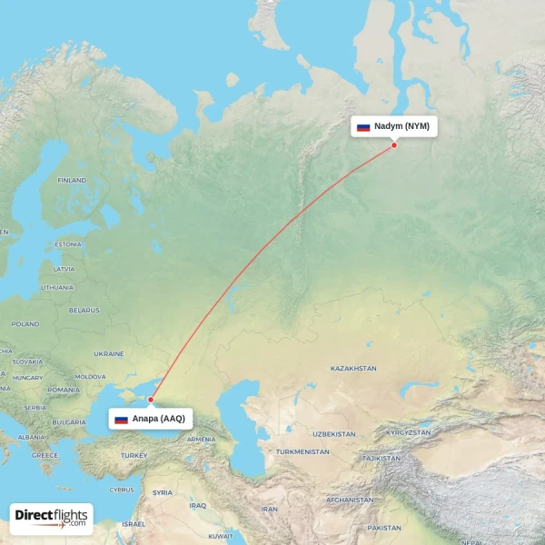 Anapa - Nadym direct flight map