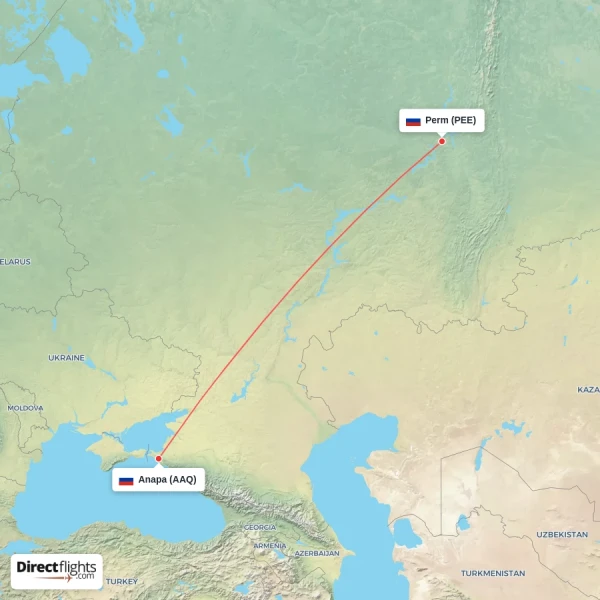Anapa - Perm direct flight map