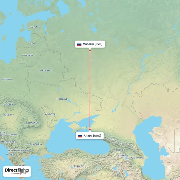 Anapa - Moscow direct flight map