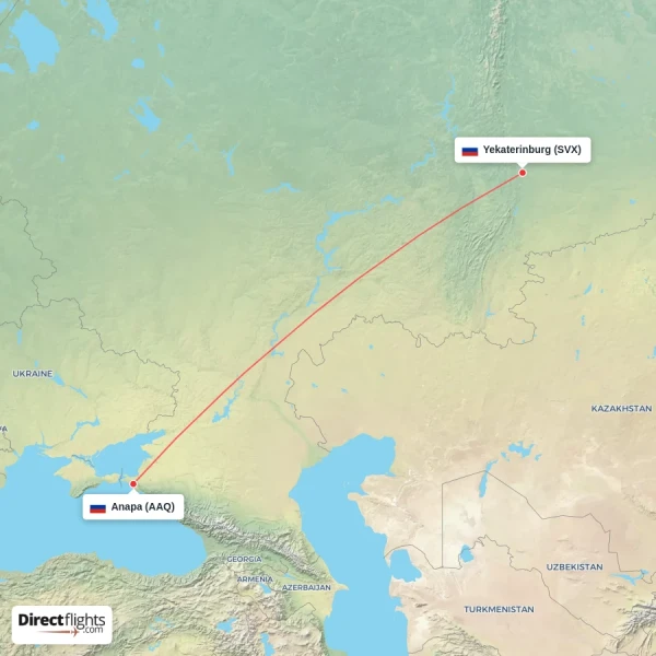 Anapa - Yekaterinburg direct flight map
