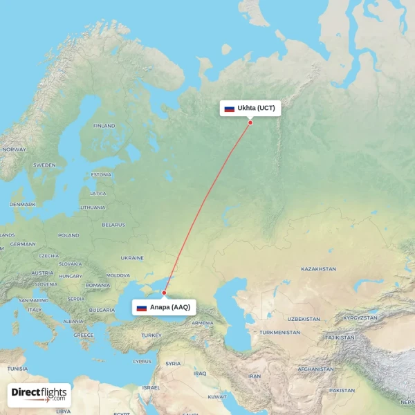 Anapa - Ukhta direct flight map
