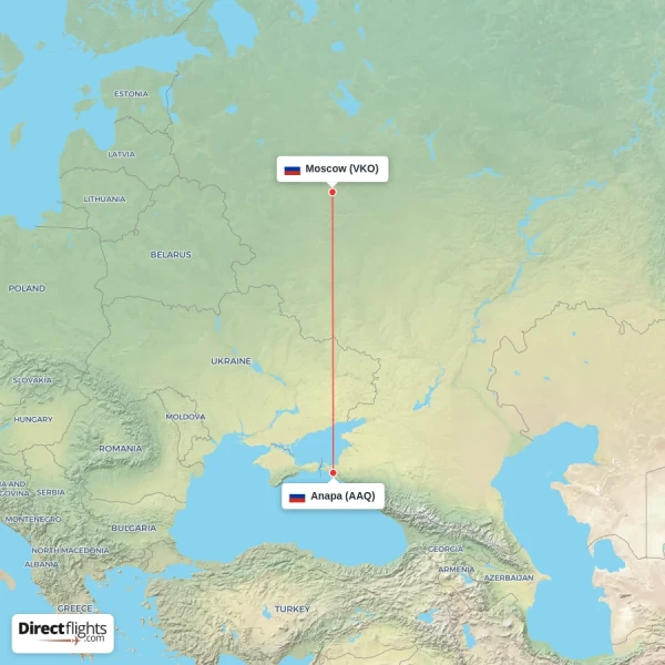 Anapa - Moscow direct flight map