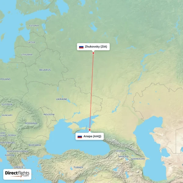 Anapa - Zhukovsky direct flight map