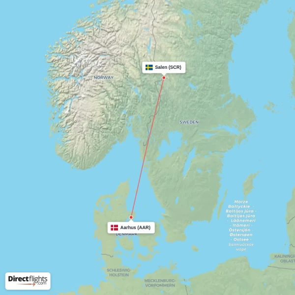 Aarhus - Salen direct flight map