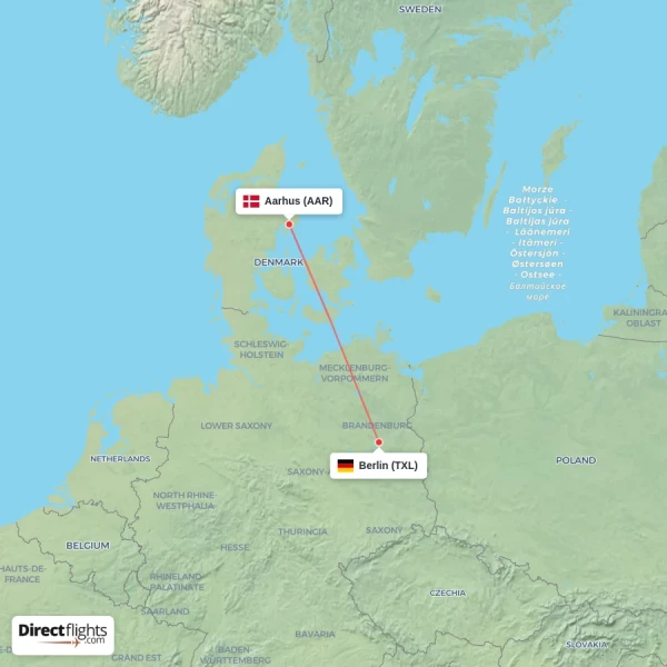 Aarhus - Berlin direct flight map