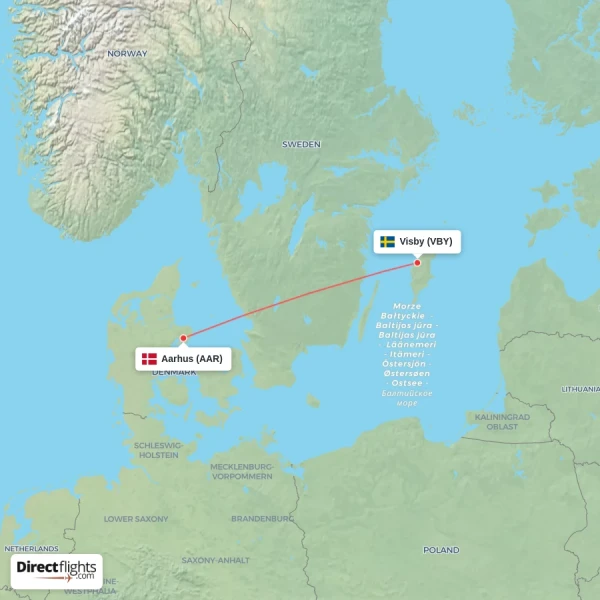 Aarhus - Visby direct flight map