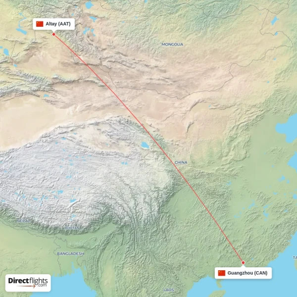 Altay - Guangzhou direct flight map