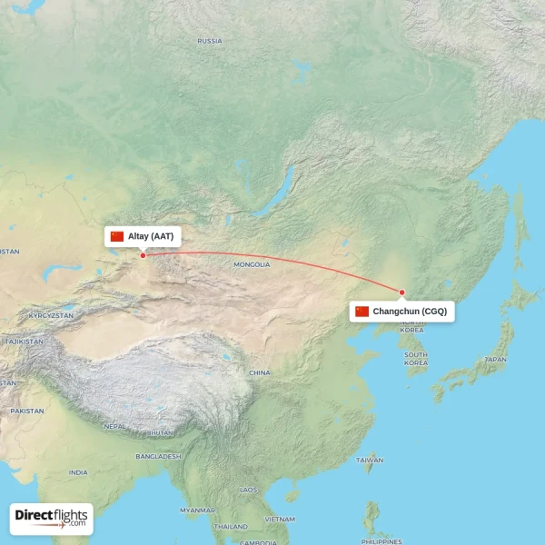 Altay - Changchun direct flight map