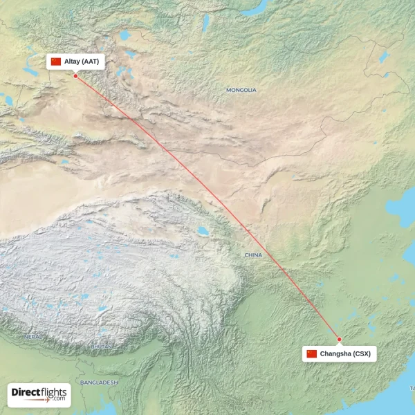 Altay - Changsha direct flight map
