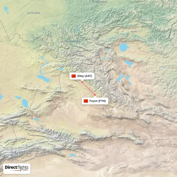 Altay - Fuyun direct flight map