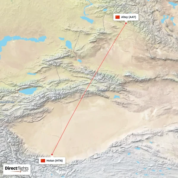 Altay - Hotan direct flight map