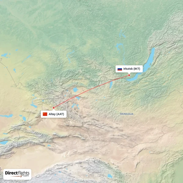 Altay - Irkutsk direct flight map