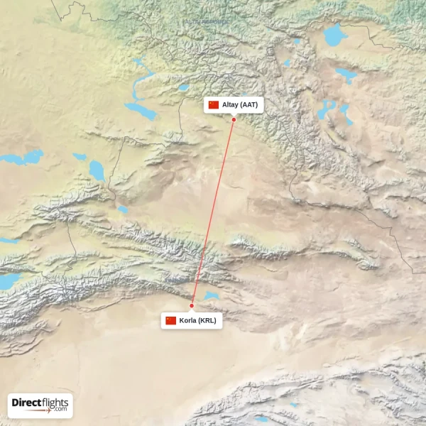 Altay - Korla direct flight map