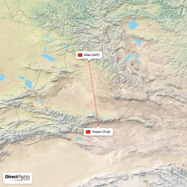 Altay - Turpan direct flight map