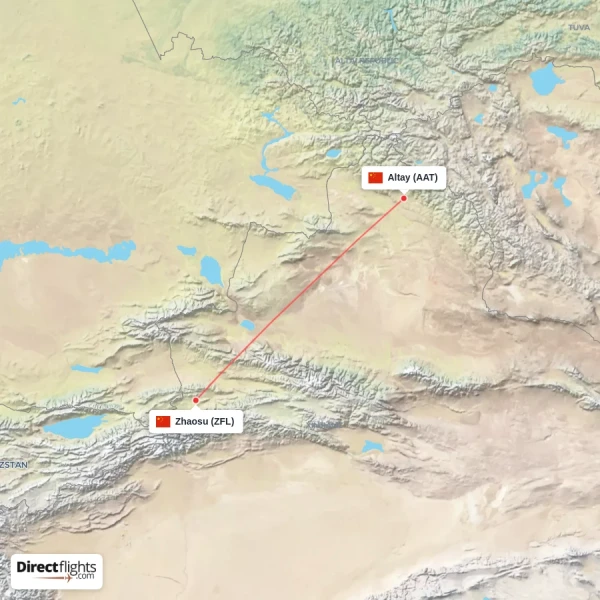 Altay - Zhaosu direct flight map