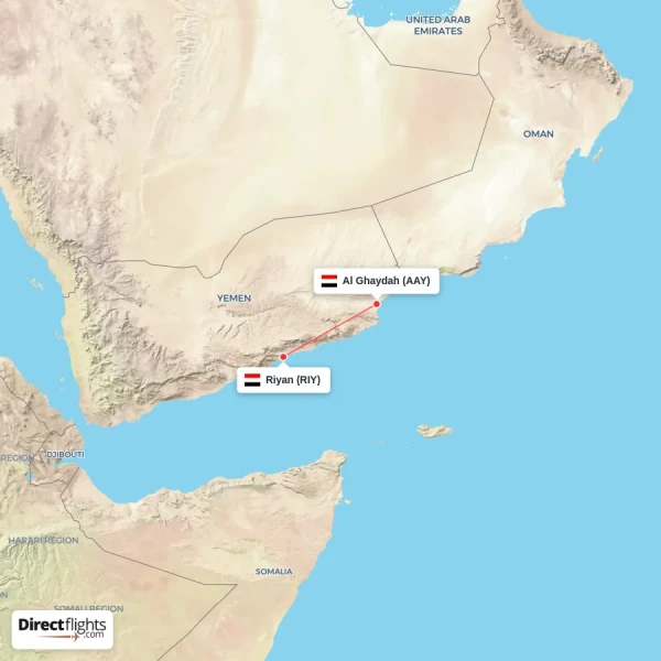 Al Ghaydah - Riyan direct flight map