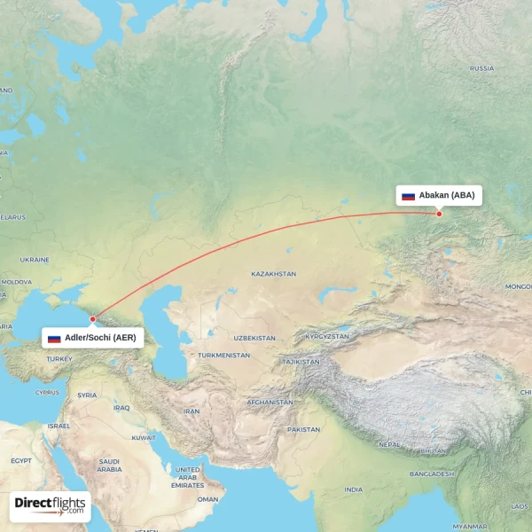 Abakan - Adler/Sochi direct flight map