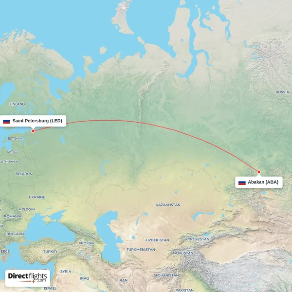 Abakan - Saint Petersburg direct flight map