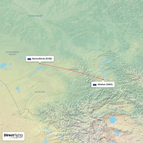 Abakan - Novosibirsk direct flight map