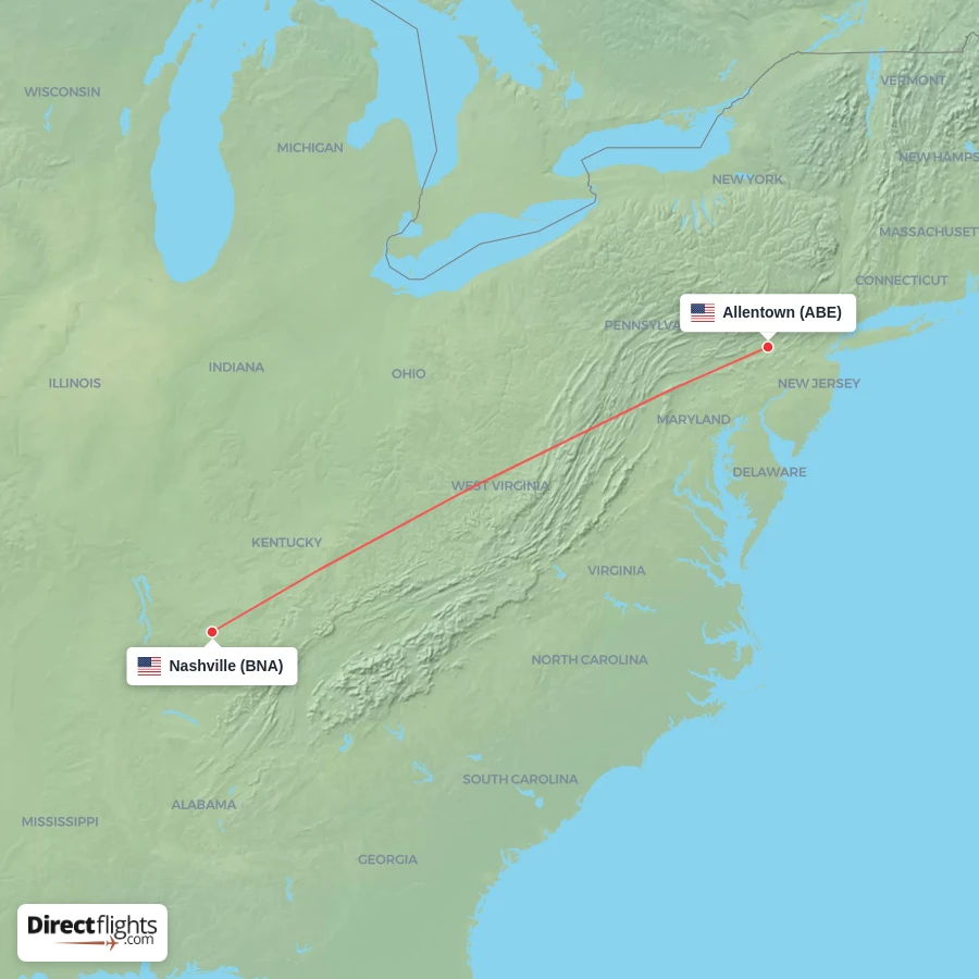 ABE - BNA route map