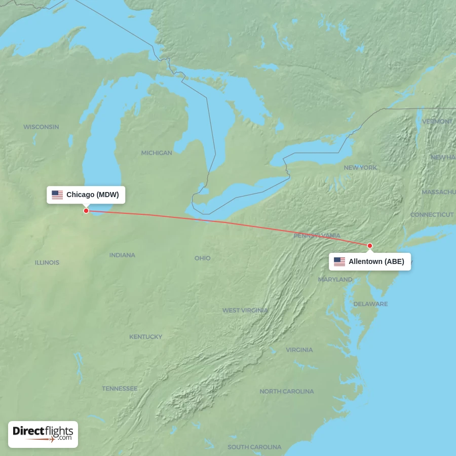 ABE - MDW route map