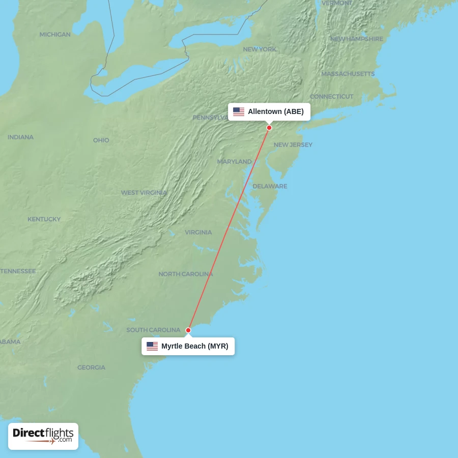 ABE - MYR route map