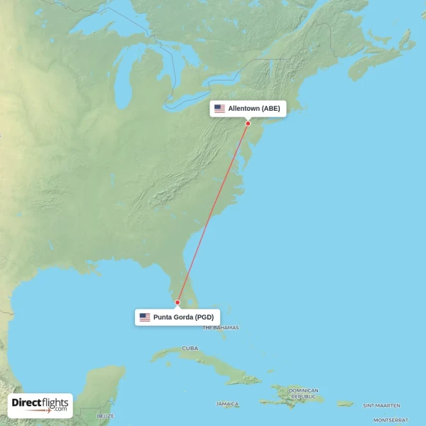 Allentown - Punta Gorda direct flight map